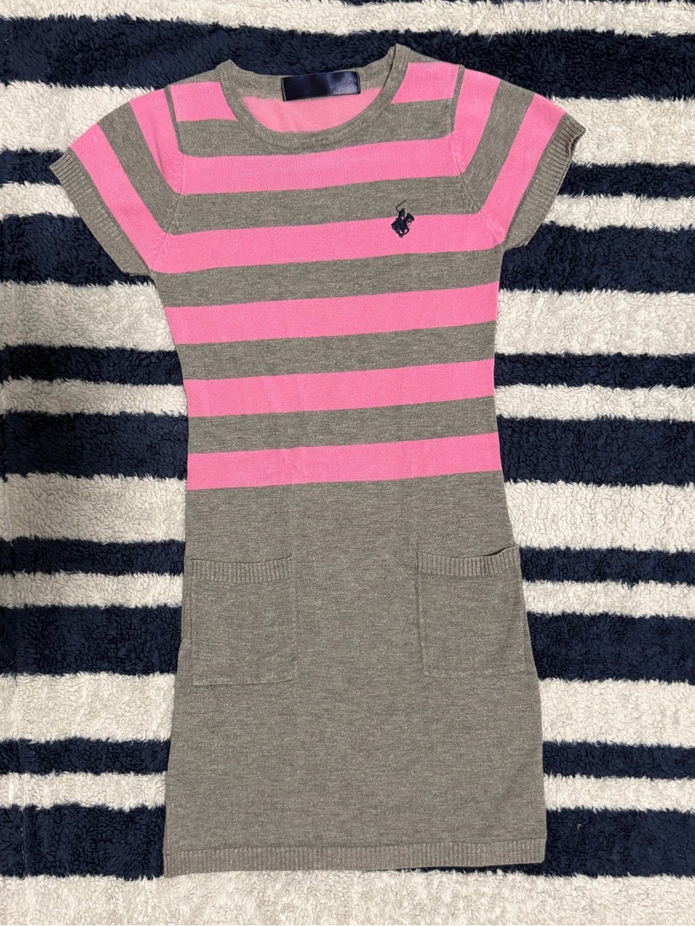 Ralph Lauren Gray and Pink Striped Knit Dress